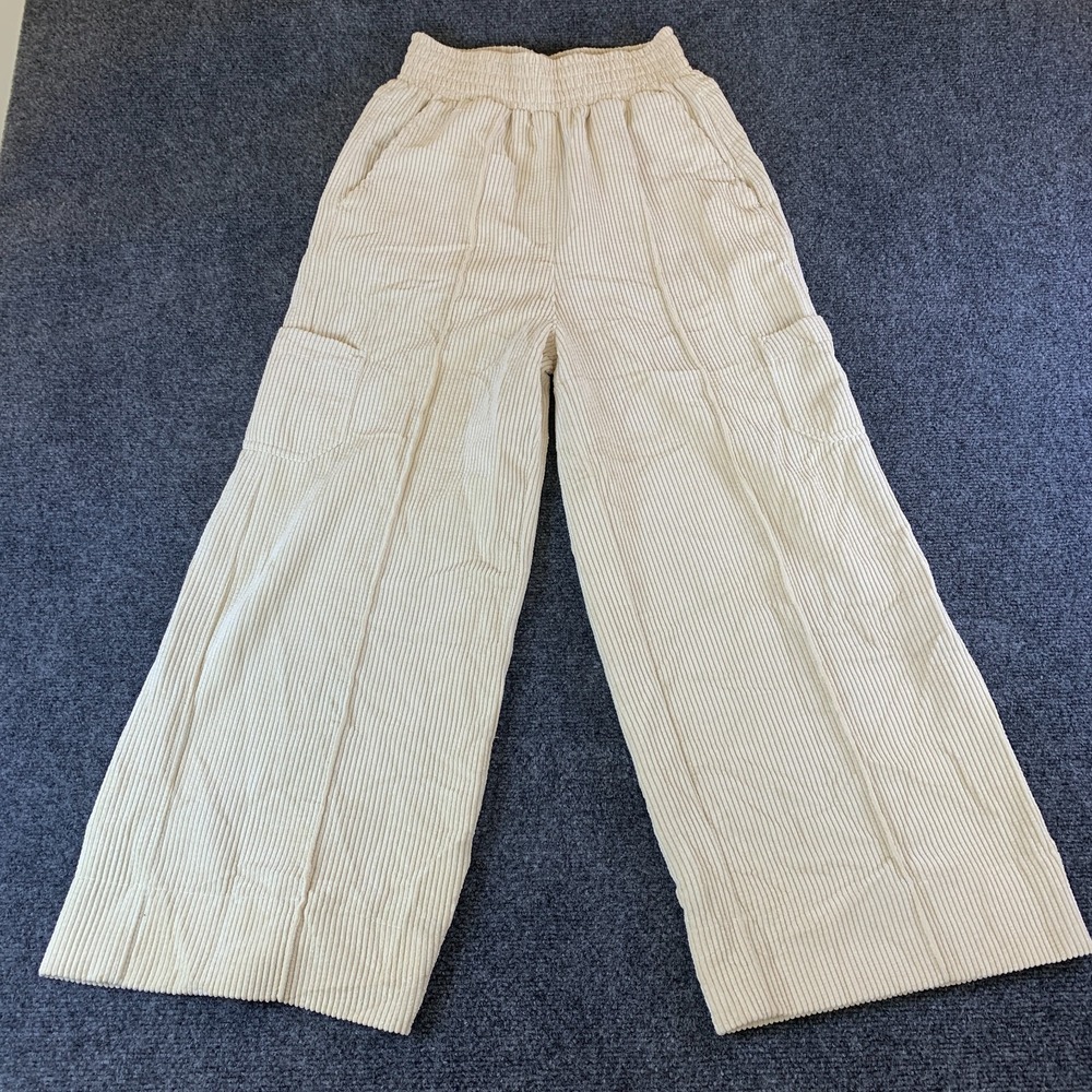 Urban Outfitters Cargo Pants Womens XS Cream Corduroy Stretch Elastic Waist